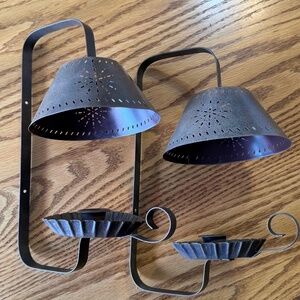 Farmhouse style rustic tin sconces, candle holders set of 2 NWOT